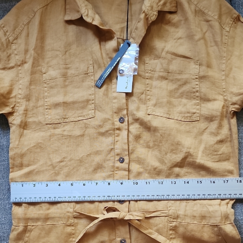 Michael Stars Mustard Linen Romper Short Sleeve Tie Waist - Picture 10 of 11